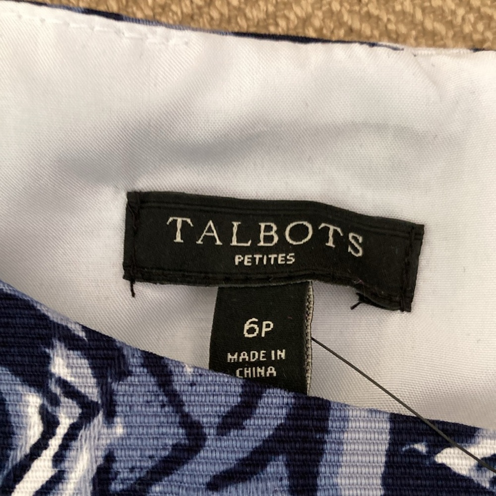 Talbots Blue and White Fit and Flare Scoop Neck Sleeveless Dress - Picture 4 of 9